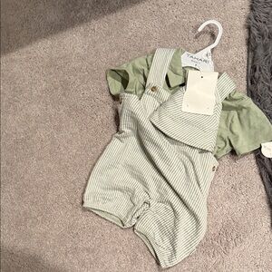 Green Striped Baby Romper Set